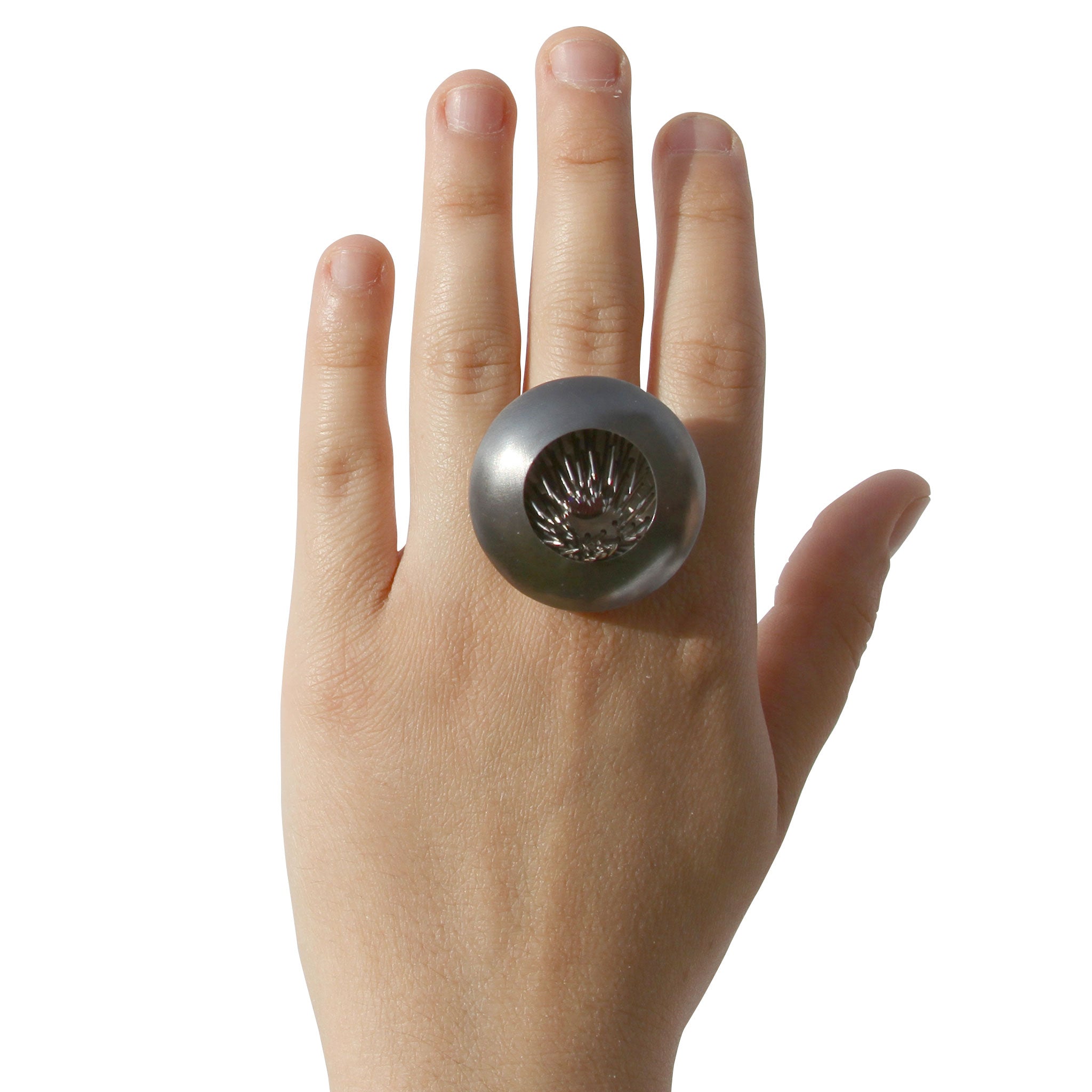 H.n3 Ring in Sterling Silver, Steel and Cubic Zirconia